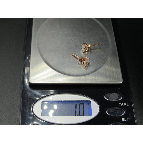 Sterling Silver Small Square Rose Gold Plated Stud CZ Earrings Vintage Wedding - Picture 6 of 6